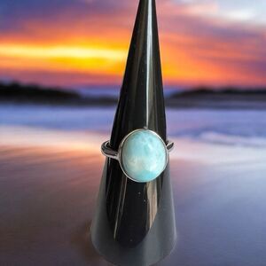 Larimar Crystal Oval Gemstone‎ Ring Size 7 Adjustable (#3)